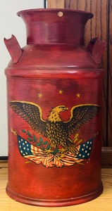lot 315 image: Large Vintage Metal Milk Jug Painted with an American Eagle