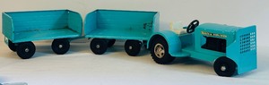 lot 449 image: 1960s Vintage Tonka Airlines Pressed Steel Luggage Tractor and Two Trailers