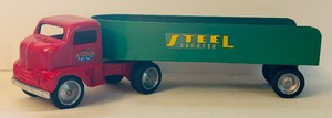 lot 376 image: Tonka Toys Mound Metalcraft Inc.  Tonka Classic Steel Toy Truck Steel Carrier Truck and Trailer