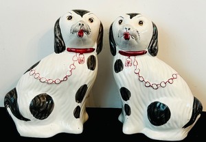 lot 34 image: Pair of Hand Painted Staffordshire Dog Figurines