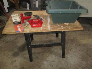 lot 128 image: Portable workbench, pegboard hooks ...