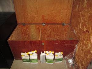 lot 48 image: Wood storage trunk foot locker plus...