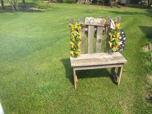 lot 59 image: Wood outdoor bench, corner shelf an...