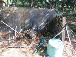 lot 155 image: Misc firewood, PVC sections, sign p...