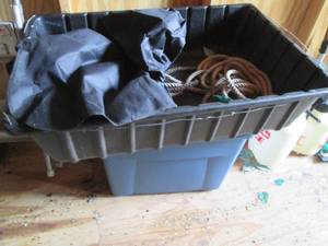 lot 217 image: Ice fishing sled and non-lidded sto...