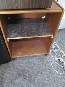 lot 228 image: Rolling wood 3-tier microwave cart...
