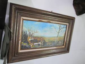 lot 233 image: Framed Wildlife oil painting on can...