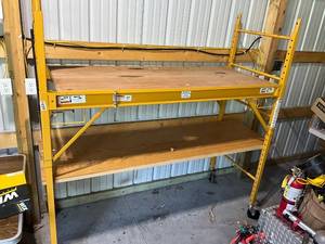 lot 699 image: Heavy Duty Rolling Scaffold with Wooden Platforms