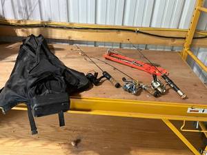 lot 729 image: Fishing Rods and Accessories Set with JRs Tackle Bag and Ice Fishing Tip Up