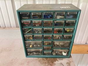 lot 735 image: Multi-Drawer Storage Cabinet with Assorted Hardware and Connectors