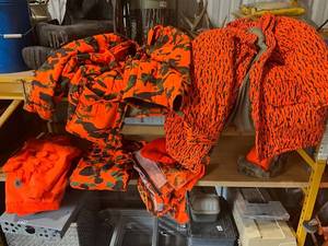 lot 747 image: Collection of Orange Camo Hunting Gear and Apparel