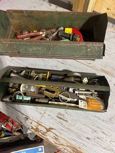 lot 825 image: Vintage Metal Toolboxes with Assorted Hand Tools and Hardware