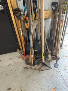 lot 843 image: Assorted Yard and Garden Tools Collection with Tool Holder