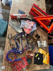 lot 887 image: Automotive Emergency Kit with Warning Triangles, Fire Extinguisher, First Aid, Tools and Accessories