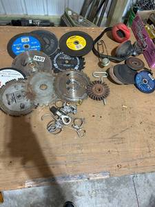 lot 903 image: Lot of Saw Blades, Grinding Discs, Wire Wheels, Ear Protection and Hardware