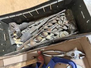 lot 907 image: Lot of Vintage Drill Bits with Metal Box and Hand Tools
