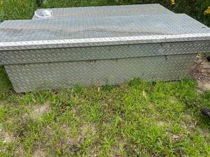 lot 858 image: Delta Champion Aluminum Truck Tool Box with Assorted Hand Tools