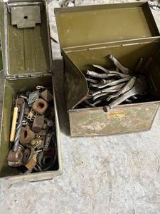 lot 877 image: Lot of Vintage Locking Pliers and Mixed Metal Hardware in Metal Cases