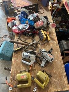 lot 881 image: Mixed Lot of Vintage Power Tools and Hand Tools including Jigsaws, Circular Saw, and Accessories