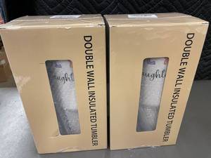 lot 24 image: Lot of 2 Double Wall Insulated Tumblers - 14 oz, Joy, Love, Daughter Gifts