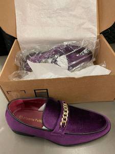 lot 27 image: Alberto Fellini Mens Velvet Loafers, Purple, Size 7.5