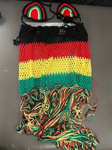 lot 78 image: Hand-crocheted Rasta Colors Bikini Top and Cover-Up Skirt Set