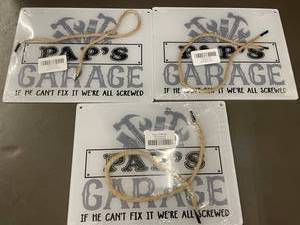 lot 95 image: Lot of 3 Paps Garage Metal Hanging Signs
