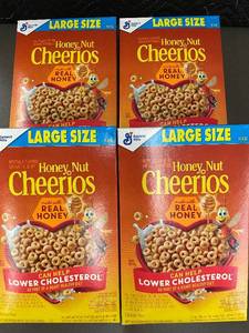 lot 29 image: Set of 4 Honey Nut Cheerios Cereal Large Size Boxes