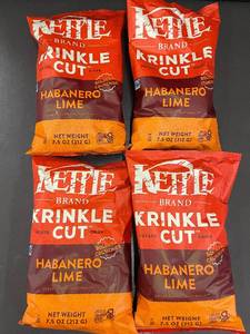 lot 472 image: Kettle Brand Krinkle Cut Habanero Lime Potato Chips, 4 Bags (7.5 oz each)