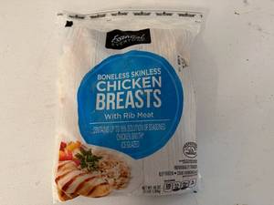 lot 102 image: EE. 3lbs Boneless Chicken Breasts-Possible 12 Cut Slit From Case Opening