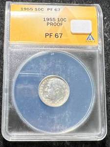 1955 US PROOF ROOSEVELT DIME ANACS PF67
