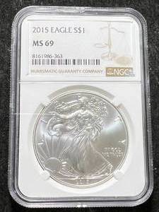 lot 30 image: 2015 AMERICAN SILVER EAGLE NGC MS69
