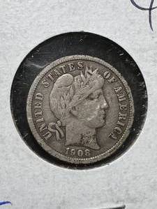 lot 32 image: 1908 US BARBER DIME