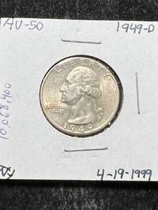 lot 39 image: 1949-D US WASHINGTON QUARTER AU50