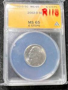 lot 41 image: 2002-D US JEFFERSON NICKEL ANACS MS65 6 STEPS
