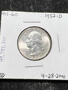 lot 51 image: 1952-D US WASHINGTON QUARTER MS60