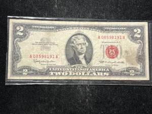 lot 69 image: 1963 US RED SEAL $2 BILL