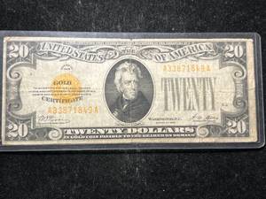 lot 72 image: 1928 US $20 GOLD CERTIFICATE