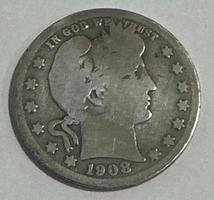 lot 14 image: 1908 Barber Quarter