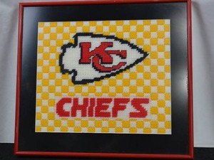 lot 41 image: KANSAS CITY CHIEFS CROSS STITCH IN FRAME