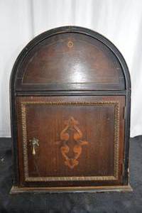 lot 280 image: Antique Jacobean Leather And Walnut Tobacco Humidor Cabinet