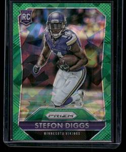 lot 21 image: Stefon Diggs 75 RC Green Crystals Prizm 2015 #285 Rookie Minnesota Vikings Football Card