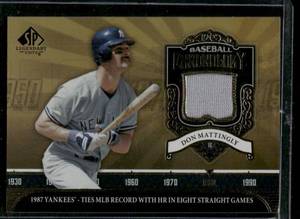 lot 37 image: Don Mattingly Game-Used Relic 2006 Upper Deck Chronology #BC-DM Baseball Card