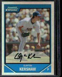 lot 53 image: Clayton Kershaw RC Refractor 2001 Bowman Chrome #BDPP77 Rookie Baseball Card