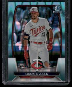 lot 91 image: Edouard Julien 199 Lava Refractor 2023 Bowman Chrome #1 Numbered 029199 Minnesota Twins Rookie Baseball Card