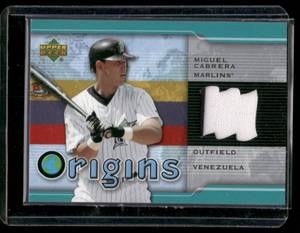 lot 105 image: Miguel Cabrera Game-Worn Jersey Relic 2004 Upper Deck Origins #OR-MC Baseball Card