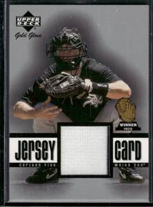 lot 126 image: Carlton Fisk Game-Worn Jersey 2001 Upper Deck Gold Glove #GG-CF Baseball Card