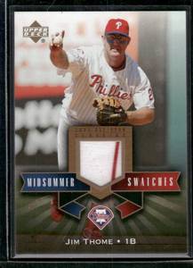 lot 135 image: Jim Thome Game-Used Jersey 2005 Upper Deck All-Star Classics #MS-JT Midsummer Swatches Baseball Card