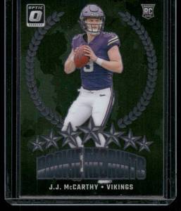 lot 142 image: JJ McCarthy RC Rookie Recruits Insert 2024 Donruss Optic #11 Minnesota Vikings Football Card