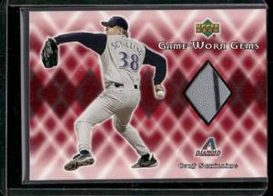 lot 150 image: Curt Schilling 2002 Upper Deck Game-Worn Gems #G-CS Baseball Card